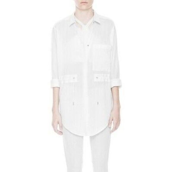 HELMUT LANG Women's MIST CRINKLE COTTON Belted Tunic Top OPTIC WHITE Large - Picture 1 of 8